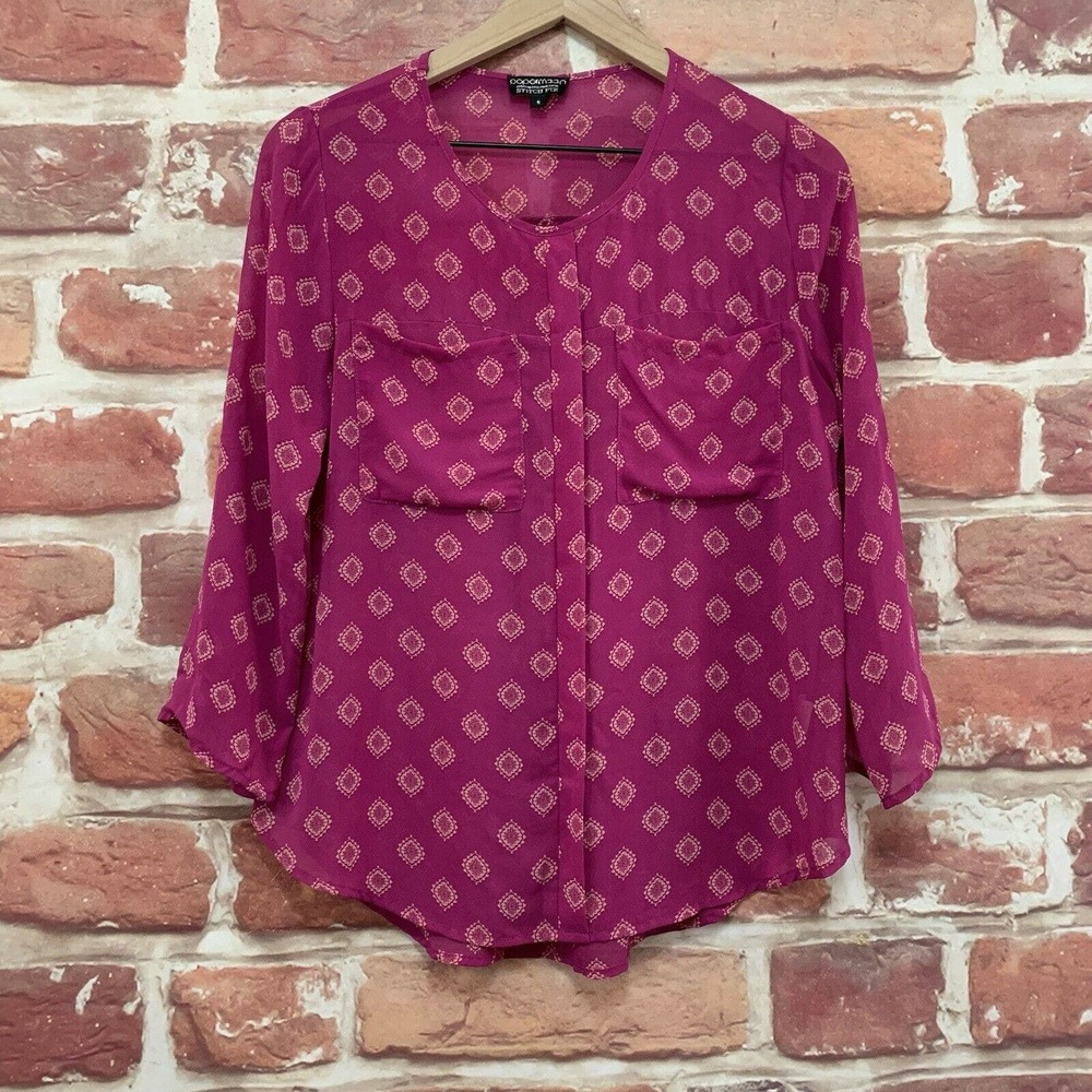 Stitch Fix Papermoon Top Shirt Women's Purple Pink Abstract Pullover Blouse